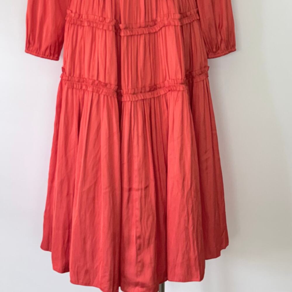 Elie Tahari Satin Ruffle Midi Dress Tiered Long Sleeves in Wild Flower 2 NWT - Picture 9 of 12